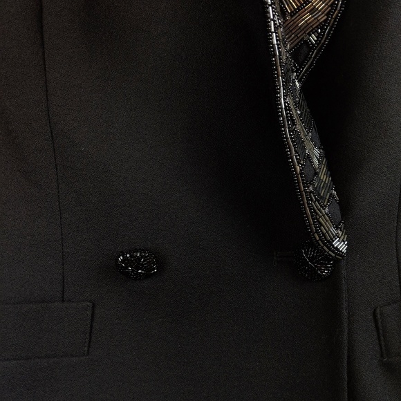 JOHN MEYER Vintage Black Beaded Collar Wool Double Breasted Blazer Size 10 - Picture 2 of 7